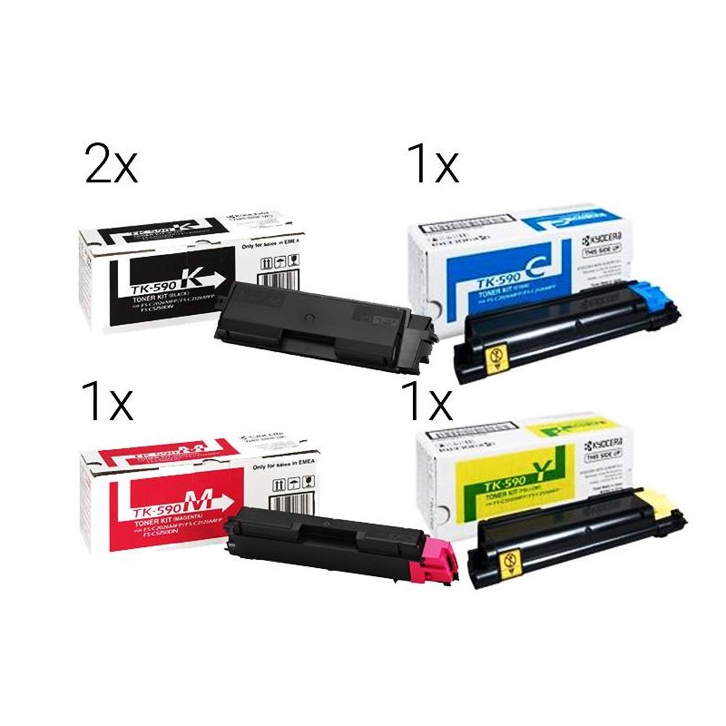 Kyocera Toner TK-590 Pack Économique (2x Noir & 1x Jaune, Cyan, Magenta)