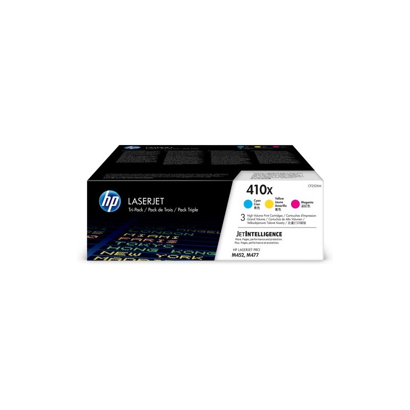 HP Original 410X (CF252XM) Toner - Pack économique de 3 Cyan, Magenta, Jaune