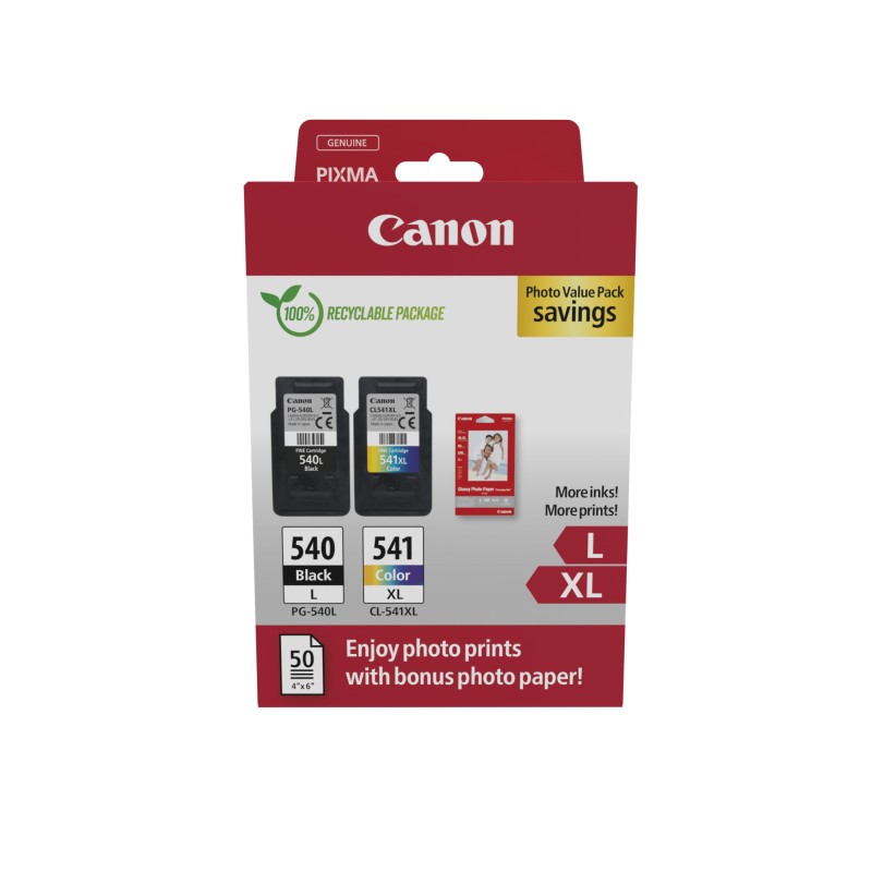 Canon Photo Value Pack cyan/magenta/yellow/black PG540L/CL541XL (5224B012) + 50Blatt10x15cm Fotopapier